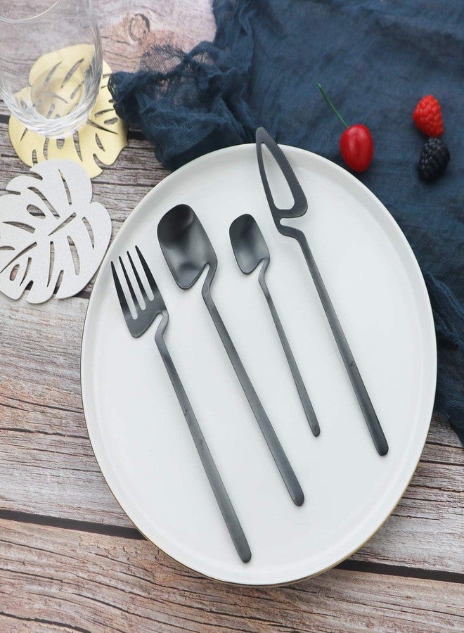 JASHII Silverware Set Satin Finish 24-Piece Stainless Steel Flatware Set Kitchen Utensil Set Service for 6 Tableware Cutlery Set Dishwasher Safe (Matte Black) - Image 2
